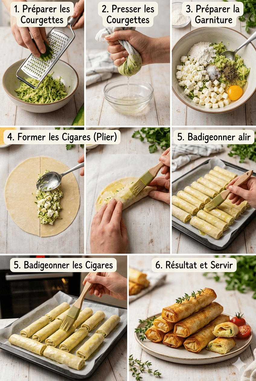 Étape par Étape: Cigares Courgettes Feta Mozzarella
