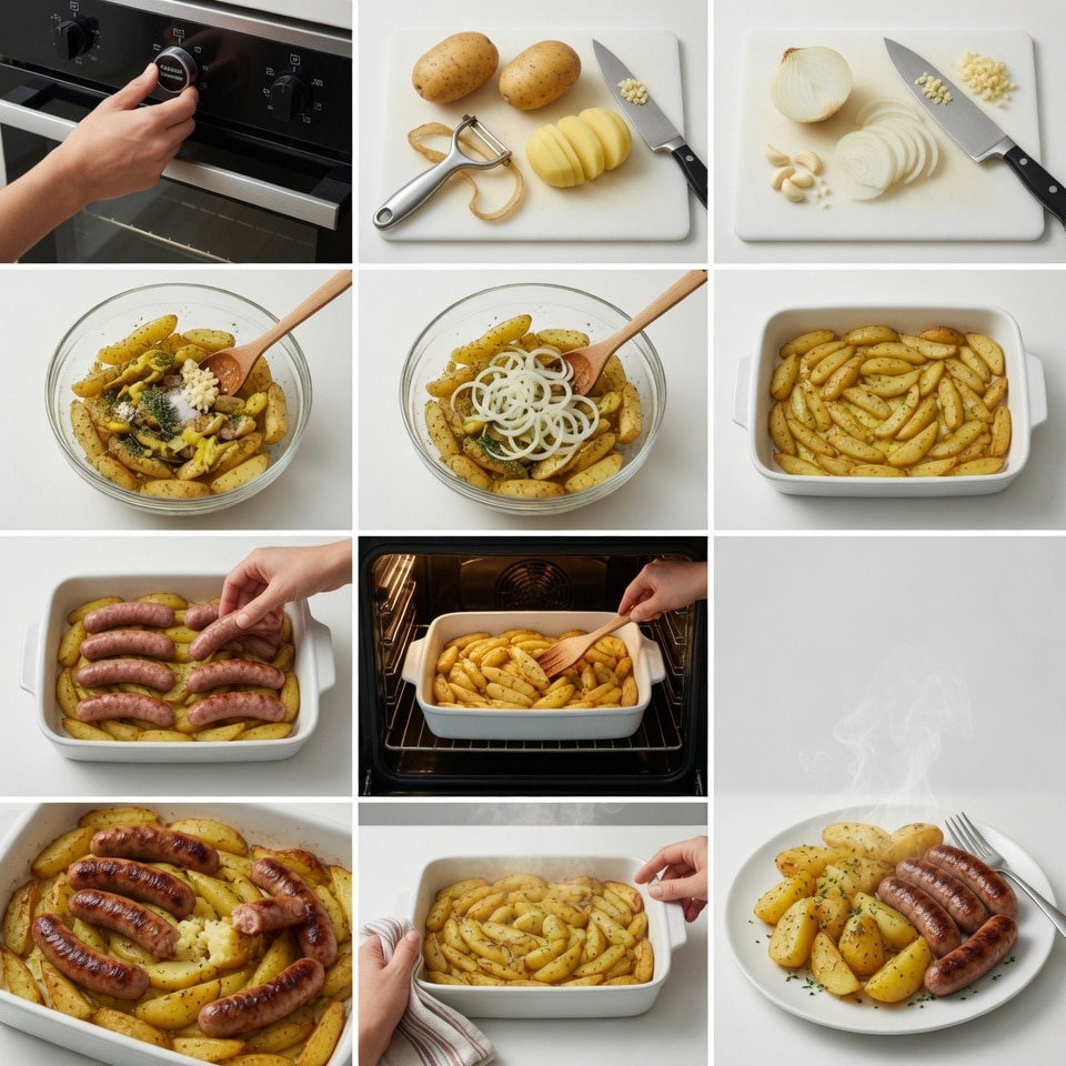 Saucisses au four avec pommes de terre