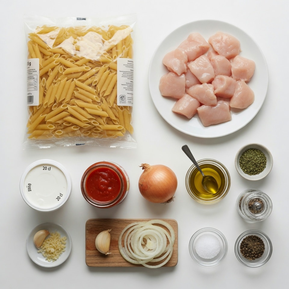 Pâtes au poulet et sauce tomate crémeuse