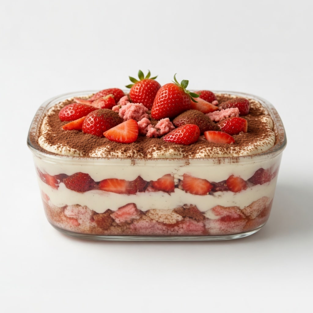 Tiramisu aux fraises et biscuits roses