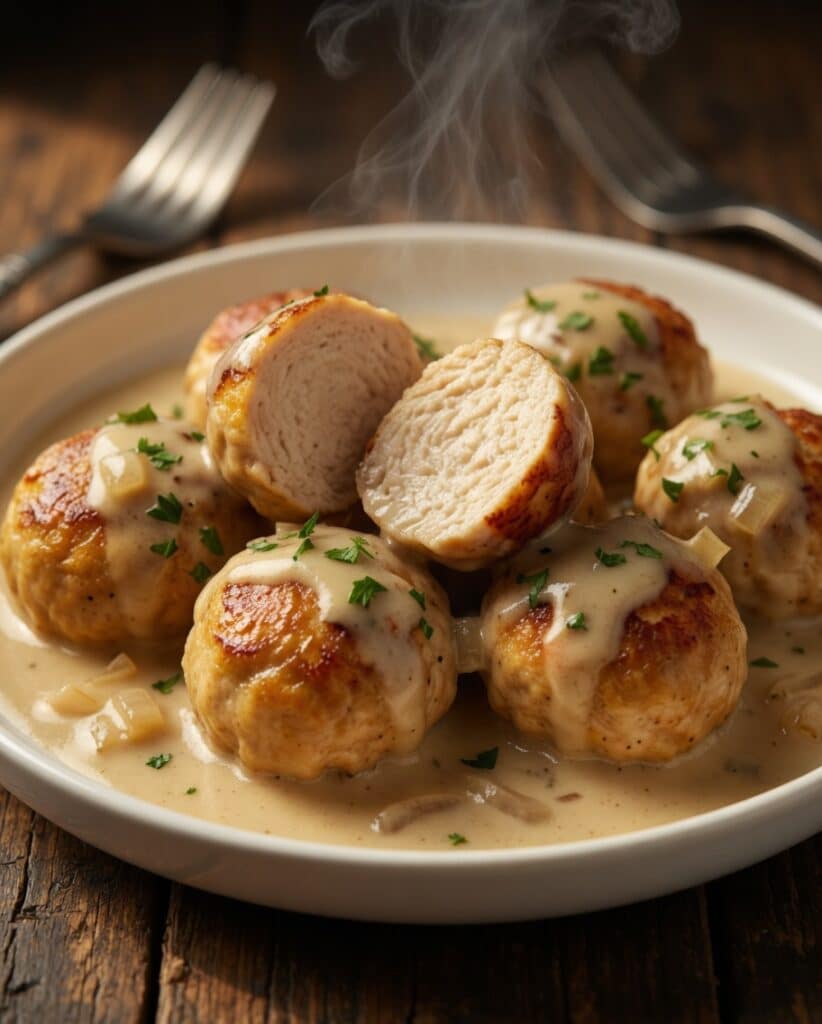 Boulettes de poulet sauce crème