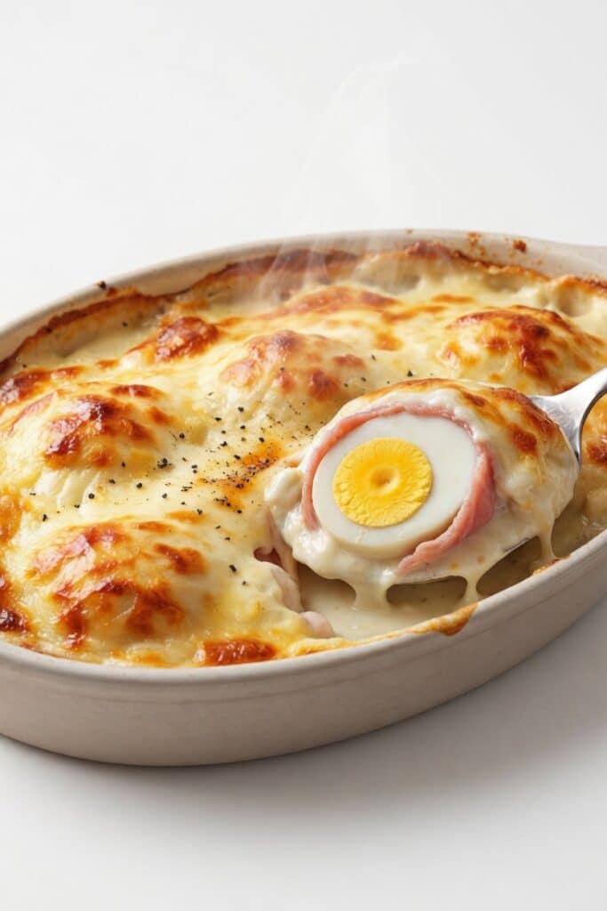 Gratin d'œufs durs au jambon