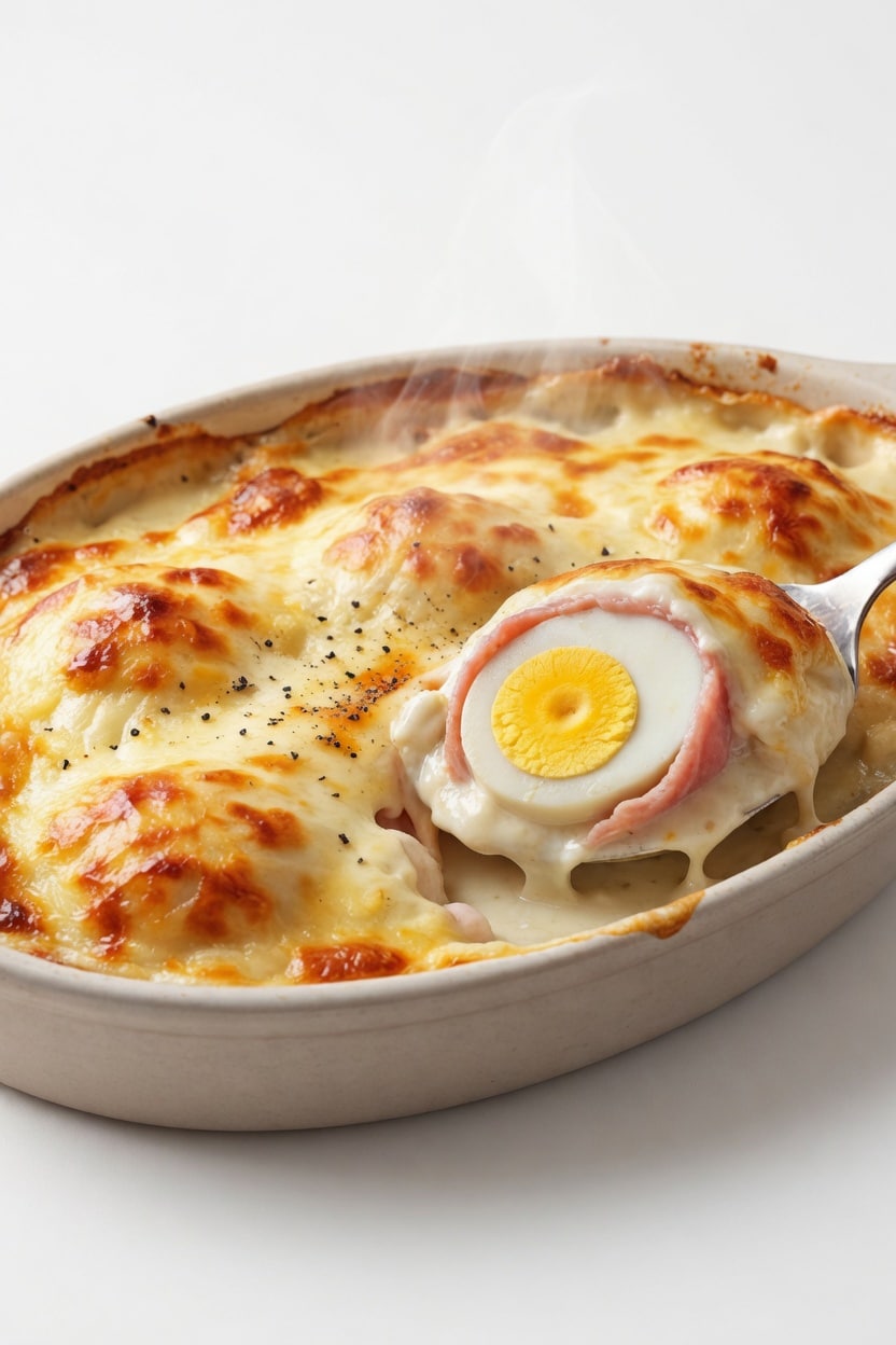 Gratin d’œufs durs au jambon