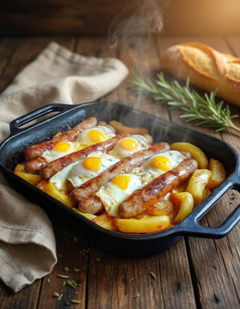 Poêlée campagnarde aux saucisses et œufs