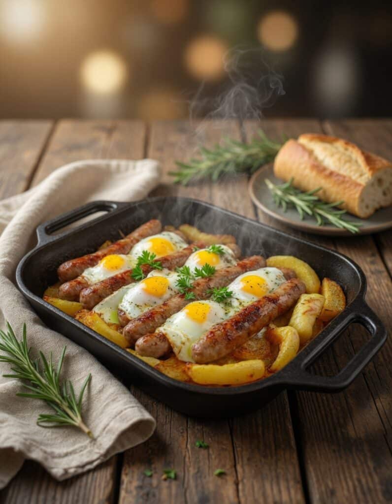 Poêlée campagnarde aux saucisses et œufs