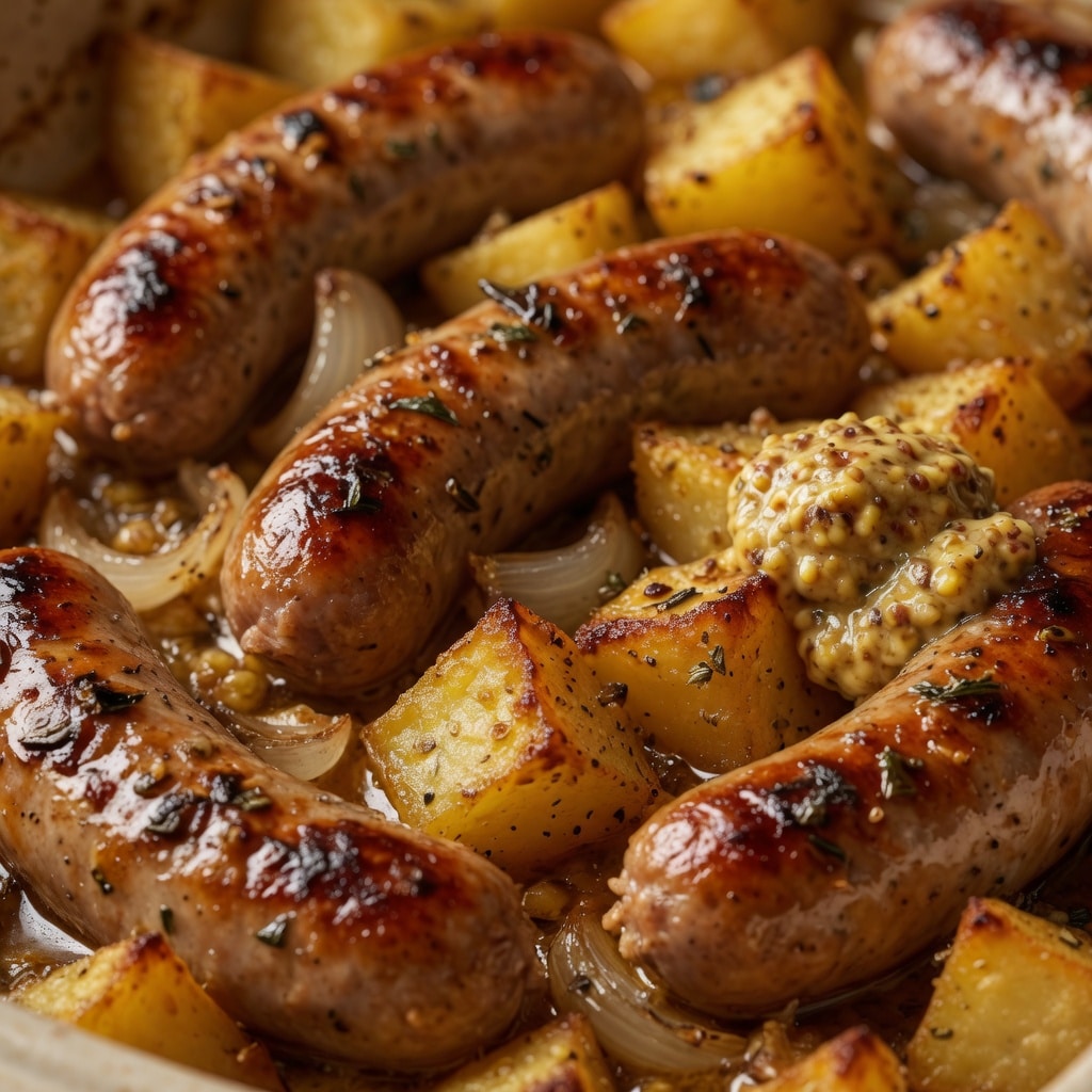 Saucisses au four avec pommes de terre