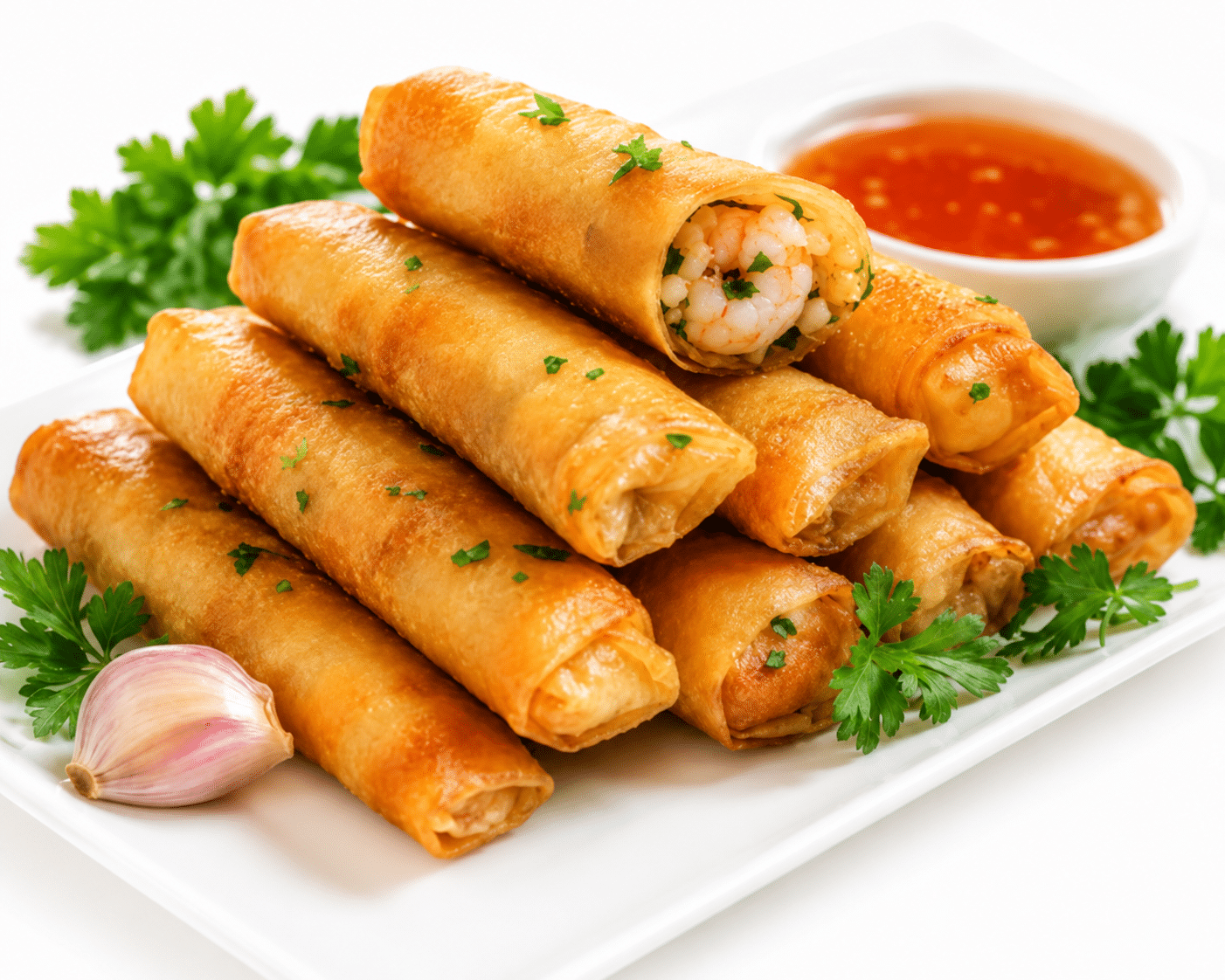 Cigares Croustillants aux Crevettes et Ail