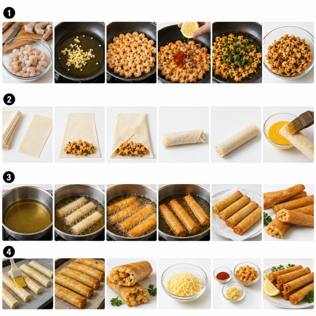 Cigares Croustillants aux Crevettes et Ail