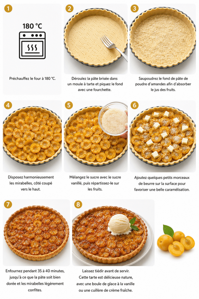 Tarte aux mirabelles façon dessert lorrain : pâte brisée croustillante, fruits caramélisés