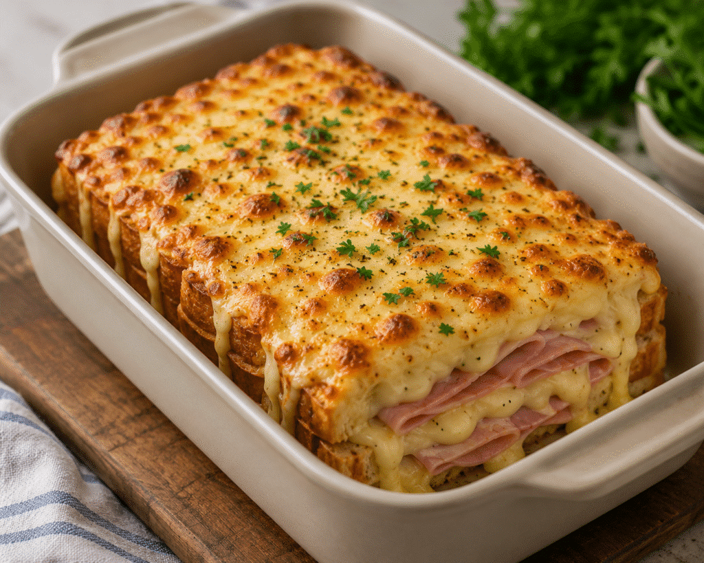 Pain de mie gratiné au jambon et comté