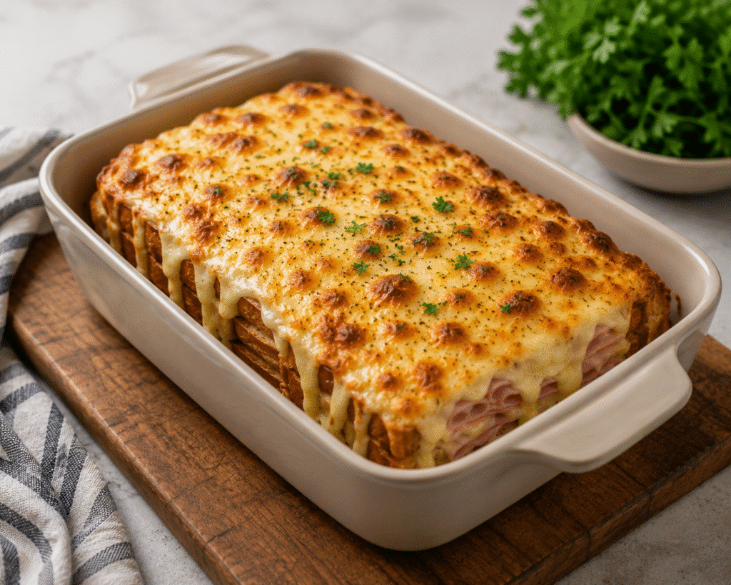 Pain de mie gratiné au jambon et comté