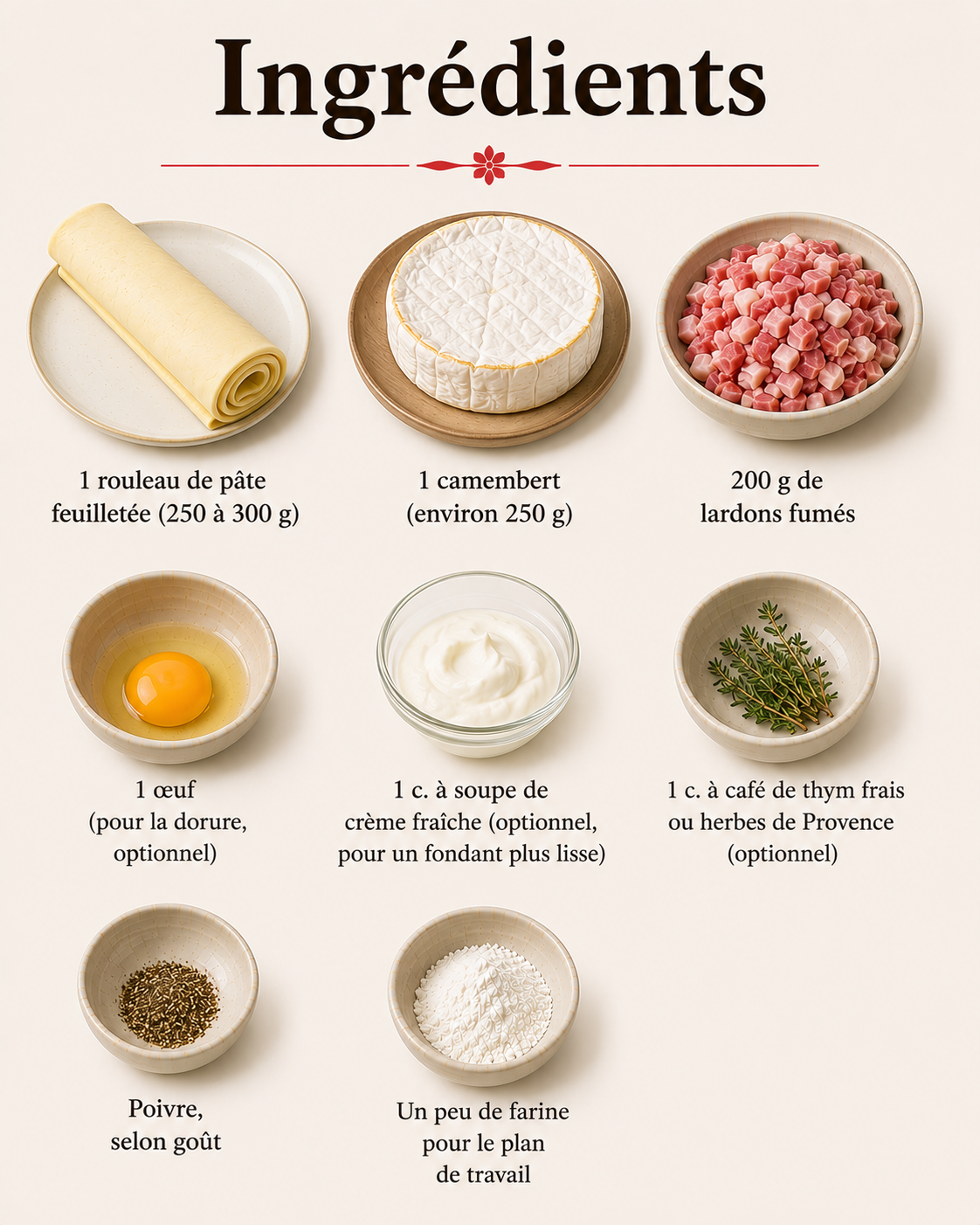 La Liste des Ingrédients : Feuilleté Camembert-Lardons : le plat gourmand et fondant qui fait fondre tout le monde