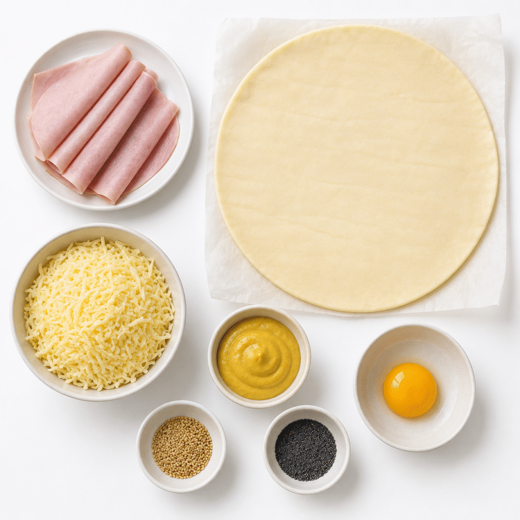 Feuilleté roulé jambon-fromage moutardé