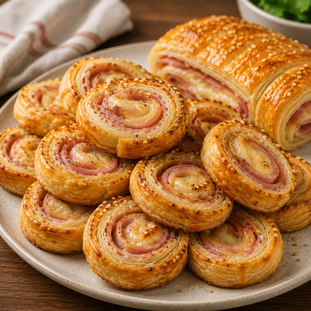 Feuilleté roulé jambon-fromage moutardé