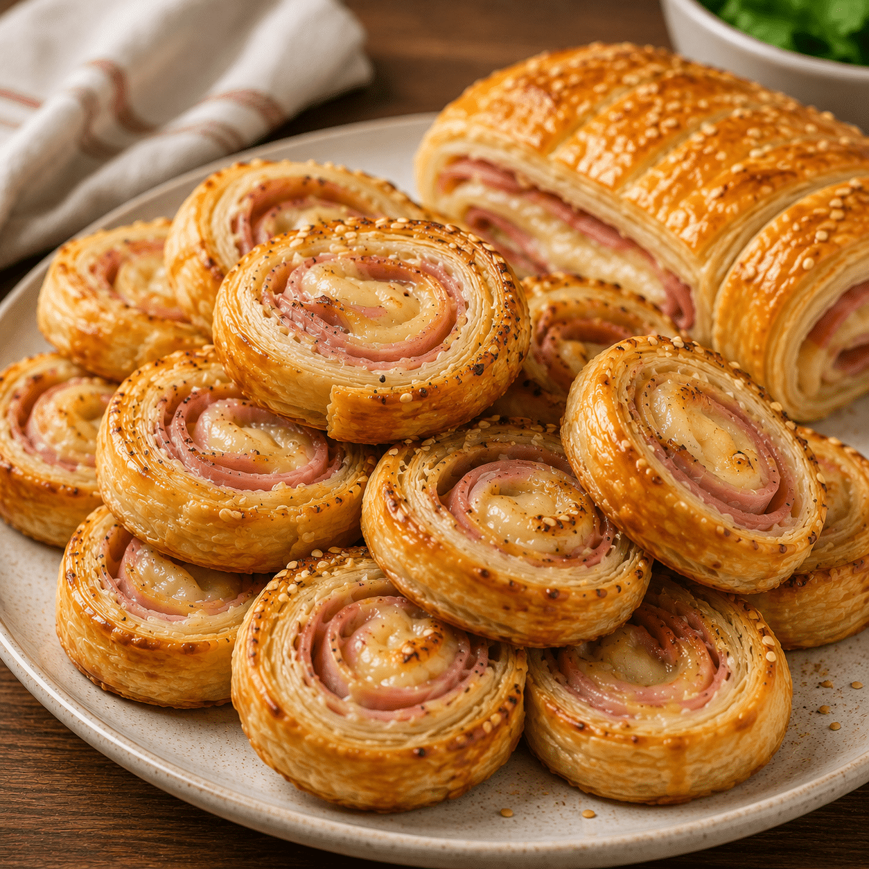 Feuilleté roulé jambon-fromage moutardé