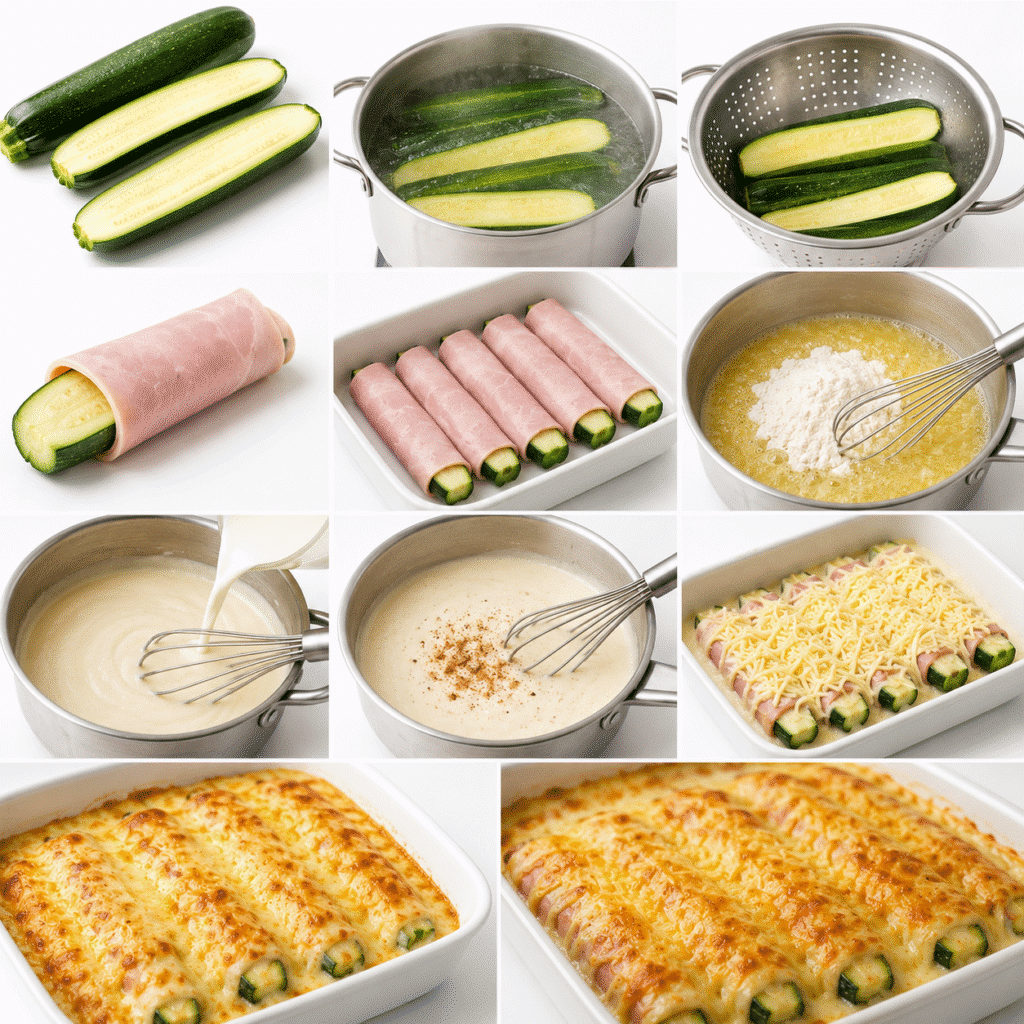 Courgettes façon endives au jambon