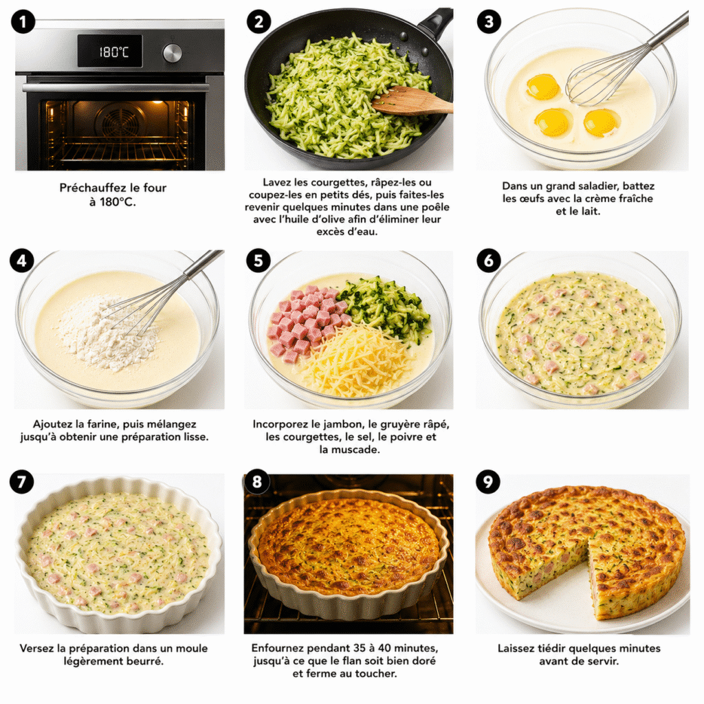 Flan de courgettes au jambon et gruyère