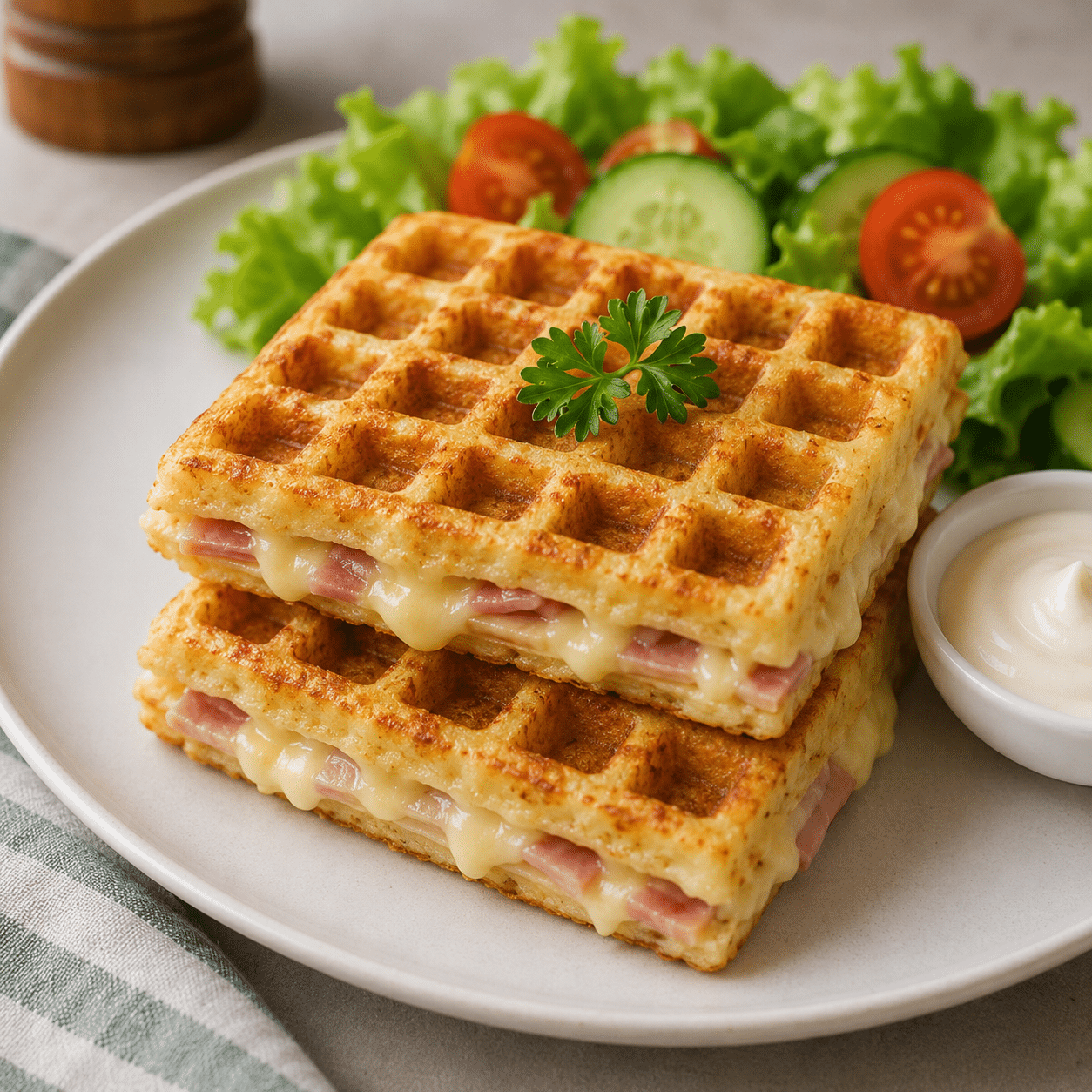 Croque-croûtes croustillants au jambon et comté (gaufres salées) : dorées, moelleuses et irrésistibles