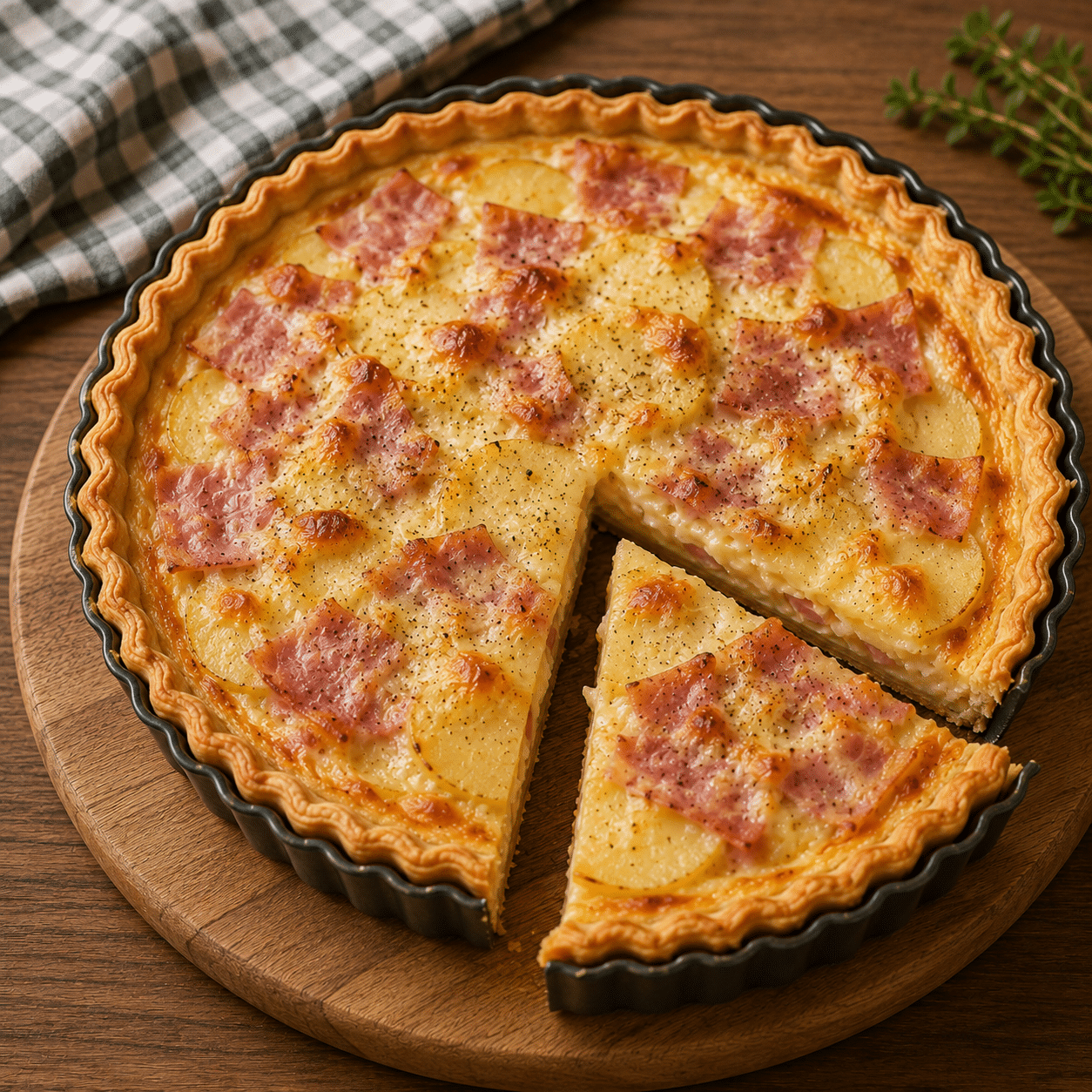 Tarticlette (tarte façon raclette) au jambon, pommes de terre et fromage à raclette : généreuse et réconfortante