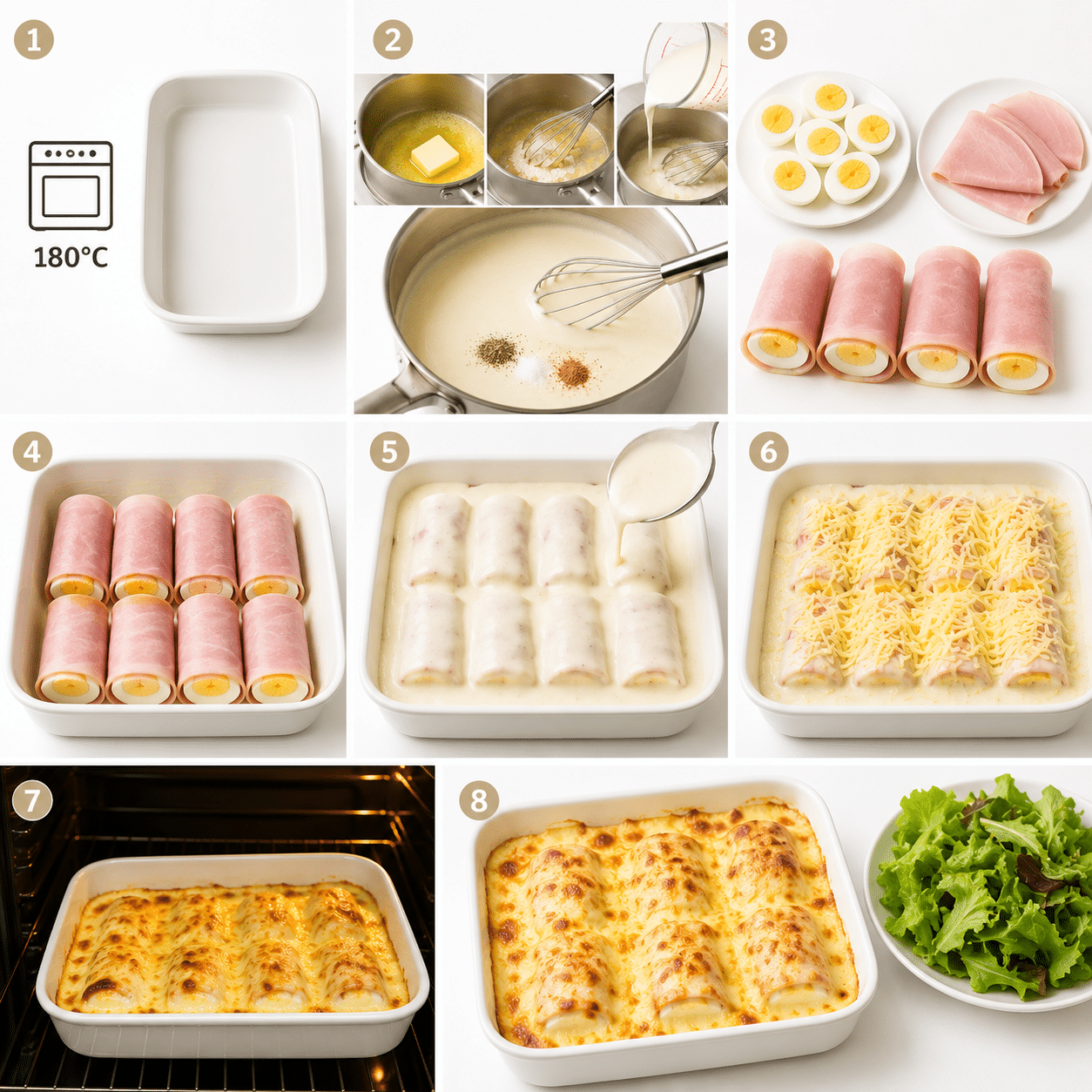 Gratin d’œufs durs au jambon