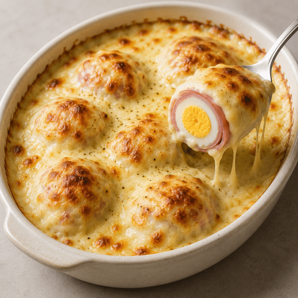 Gratin d’œufs durs au jambon