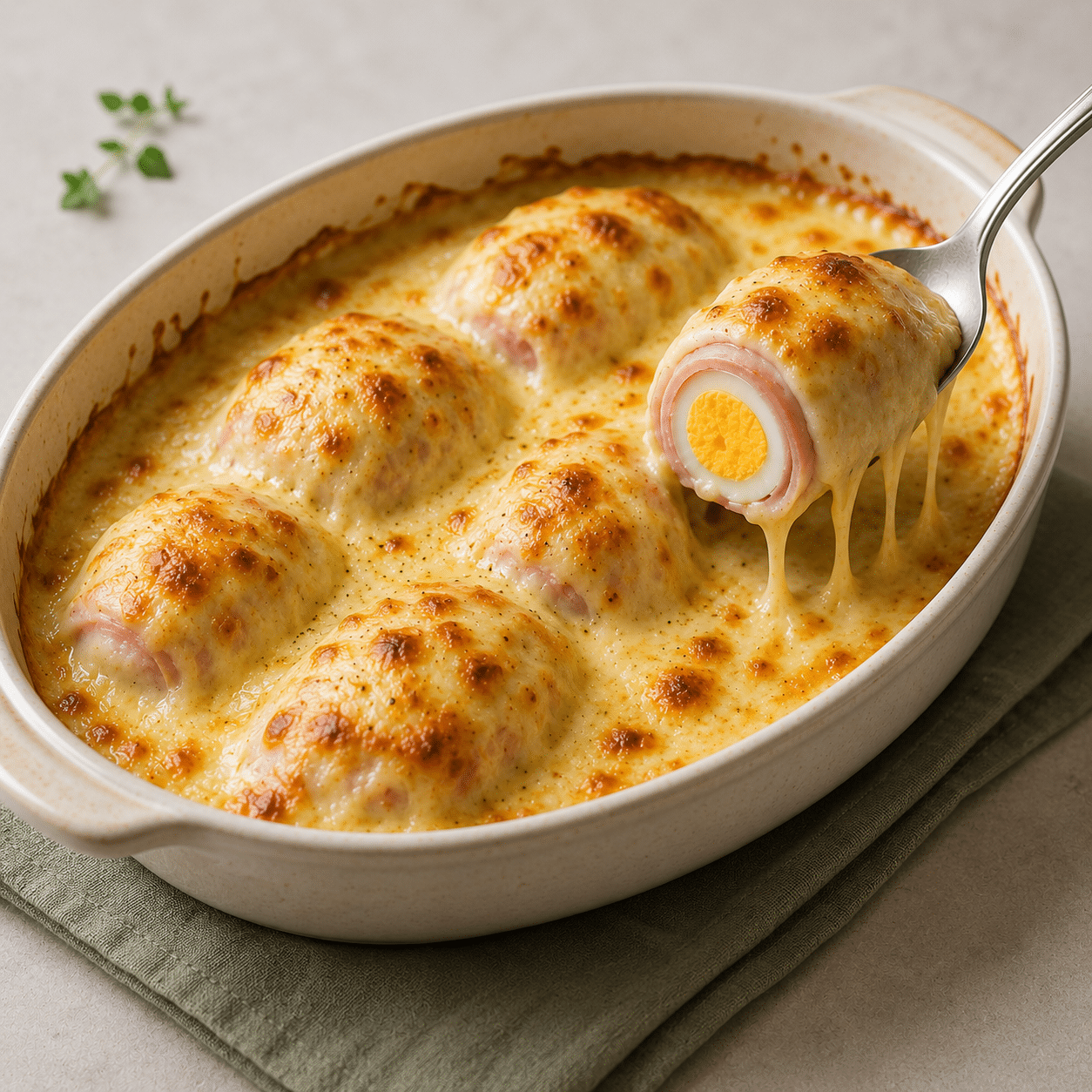 Gratin d’œufs durs au jambon