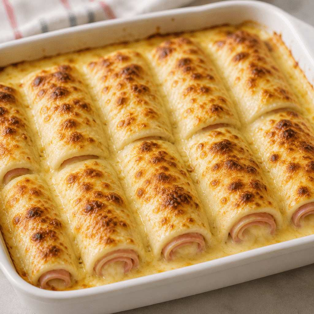 Béchamel crémeuse et croissants au jambon