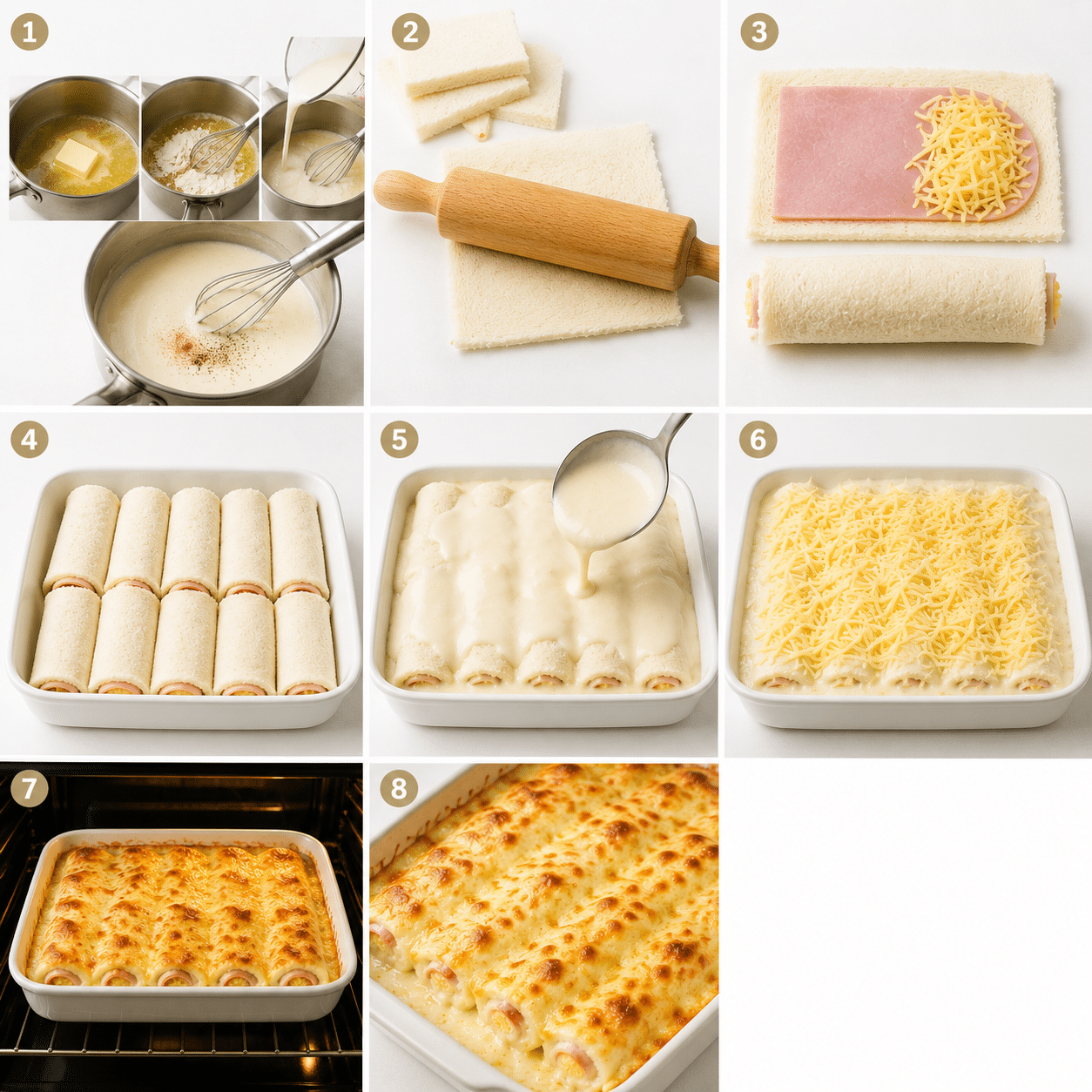 Béchamel crémeuse et croissants au jambon