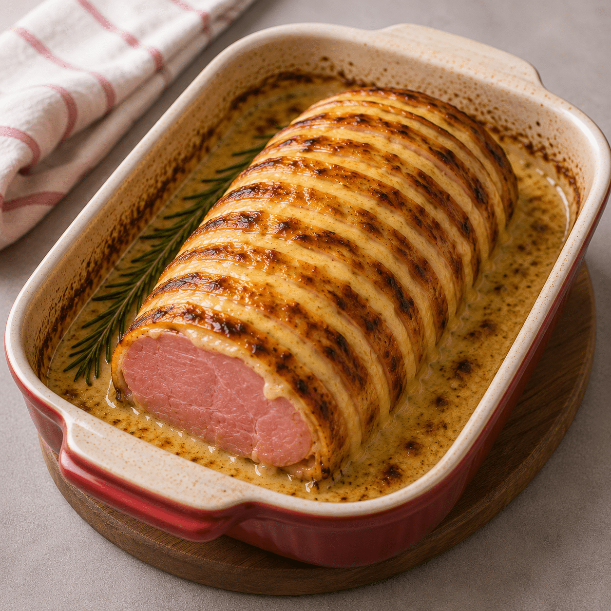 Rôti de pommes de terre au jambon